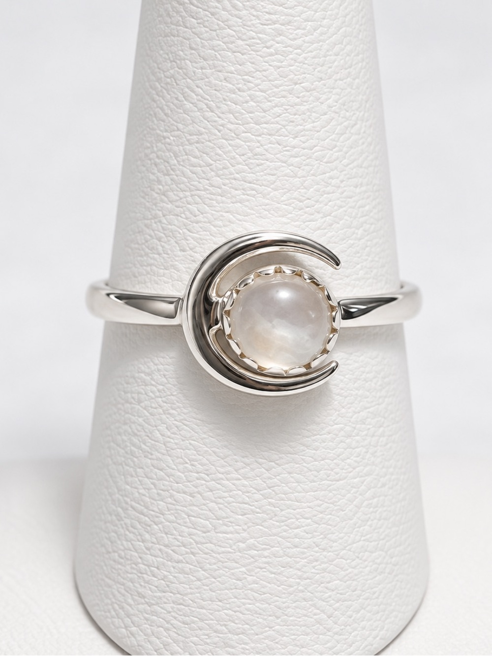 925 Sterling Silver Rainbow Moonstone Crescent Moon Ring - Size 9